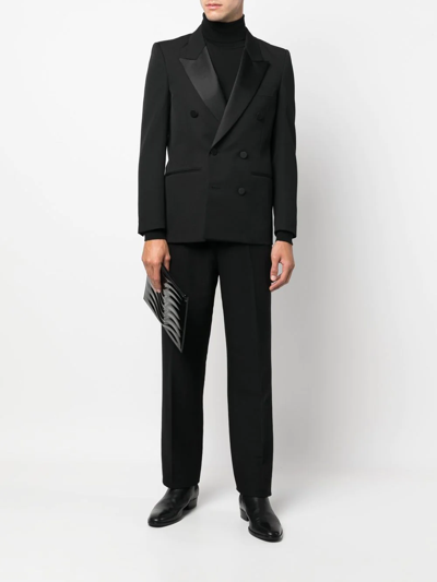 Saint Laurent Double-breasted Satin-trimmed Wool Blazer In Schwarz
