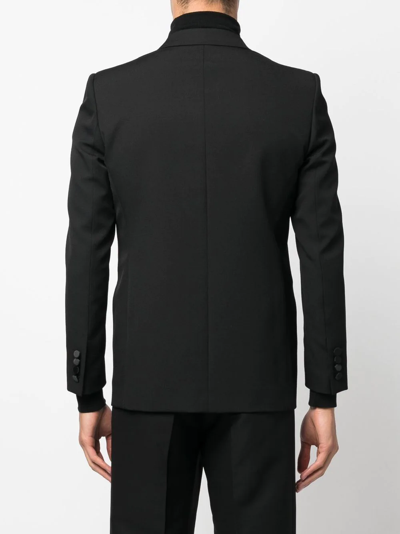 Saint Laurent Double-breasted Satin-trimmed Wool Blazer In Schwarz