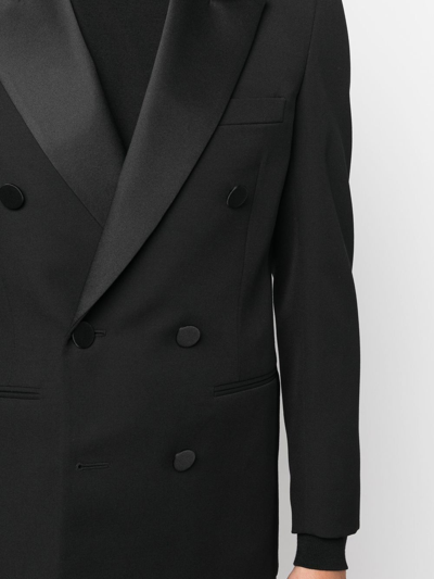 Saint Laurent Double-breasted Satin-trimmed Wool Blazer In Schwarz