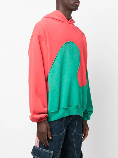 Shop Erl Waves Two-tone Hoodie In Red Green
