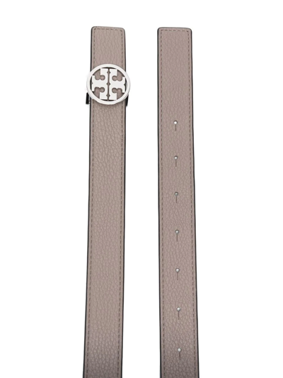 Tory Burch Logo-plaque Buckle Belt In Grey