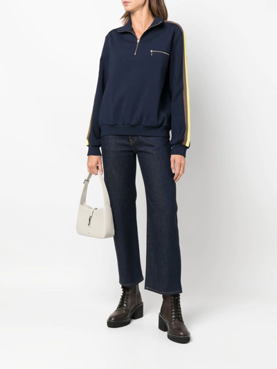 Tory Burch Sweatshirt With Front Zipper In Blue