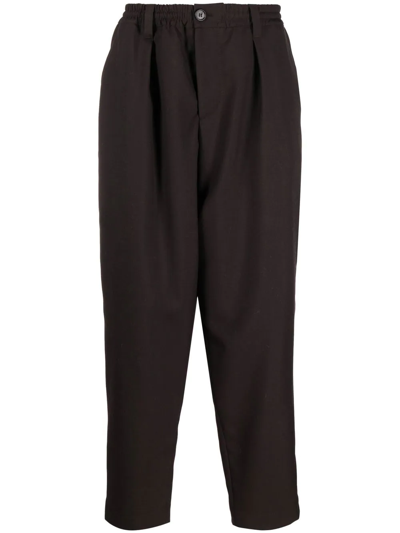 Shop Marni Elasticated-waist Tapered-leg Trousers In Braun