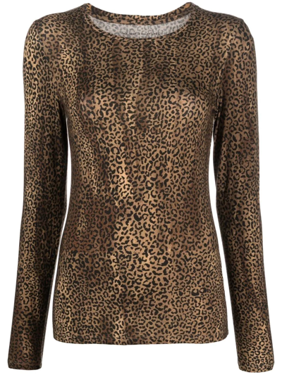 Shop Majestic Leopard-print Long-sleeve T-shirt In Braun