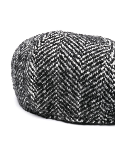 Shop Tagliatore Chevron-knit Wool Flat Cap In Schwarz
