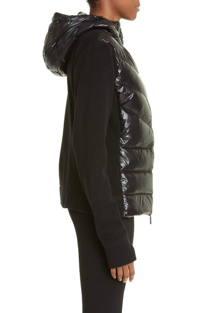 Shop Moncler Quilted Down & Fleece Hooded Cardigan In Black