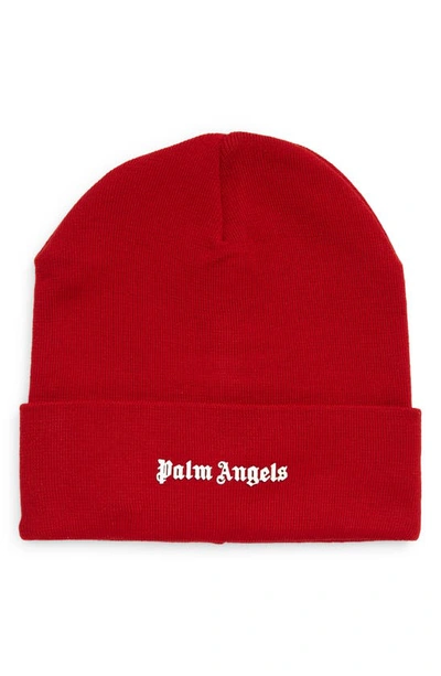 Shop Palm Angels Classic Logo Beanie In Red White