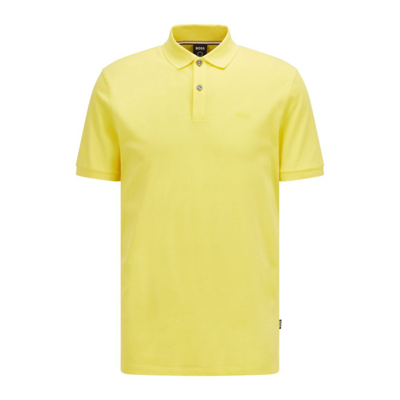 Shop Hugo Boss - Organic Cotton Polo Shirt With Embroidered Logo In Yellow