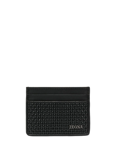 Zegna Textured Embossed-logo Cardholder In Schwarz