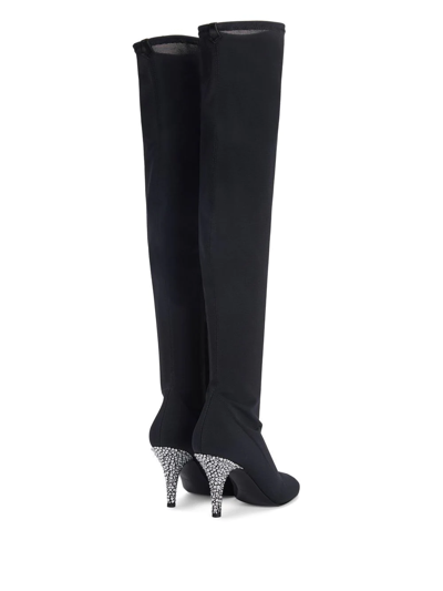 Giuseppe Zanotti Calixtee Cuissarde Crystal-embellished Leather-trimmed Mesh Thigh Boots In Schwarz