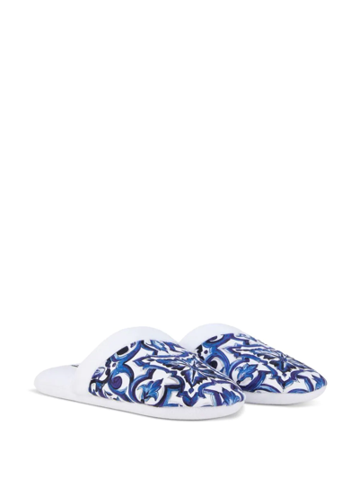 Shop Dolce & Gabbana Barocco-print Terry-cloth Slippers In Weiss