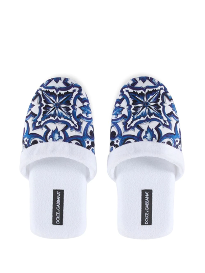 Shop Dolce & Gabbana Barocco-print Terry-cloth Slippers In Weiss