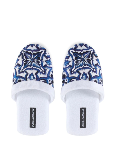 Dolce & Gabbana Barocco-print Terry-cloth Slippers In Weiss