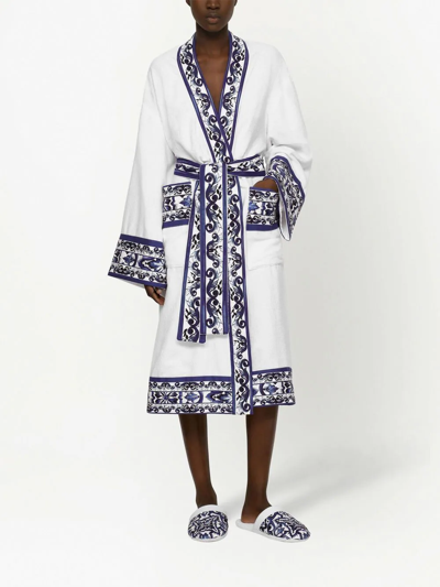 Dolce & Gabbana Barocco-print Terry-cloth Slippers In Weiss
