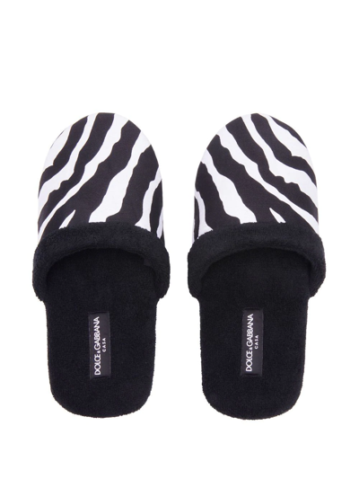 Dolce & Gabbana Zebra-print Terry-cloth Slippers In Schwarz