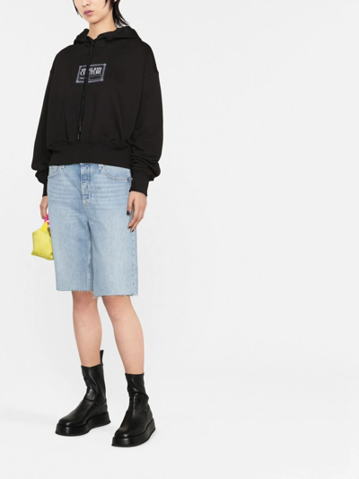 Versace Jeans Couture Logo-print Drawstring Hoodie In Black