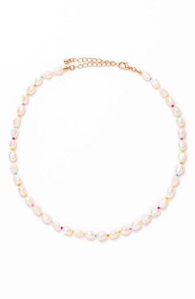 Shop Petit Moments Rainbow Freshwater Pearl Necklace In Multi