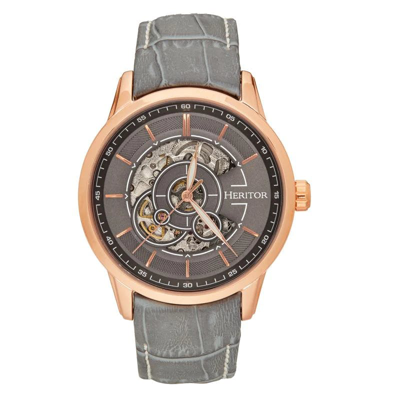 Shop Heritor Automatic Davies Semi-skeleton Leather Band Watch In Pink