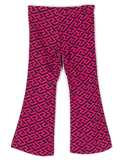 Versace Greta-print Flared Trousers In Pink