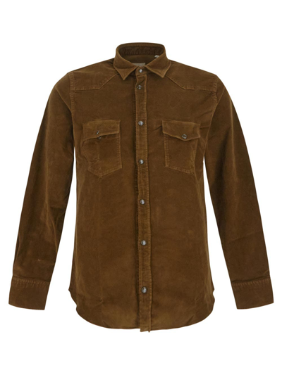 Shop Pt Torino Brown Cotton Shirt