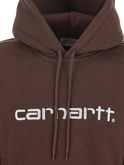 Shop Carhartt Embroidered Hoodie In Brown