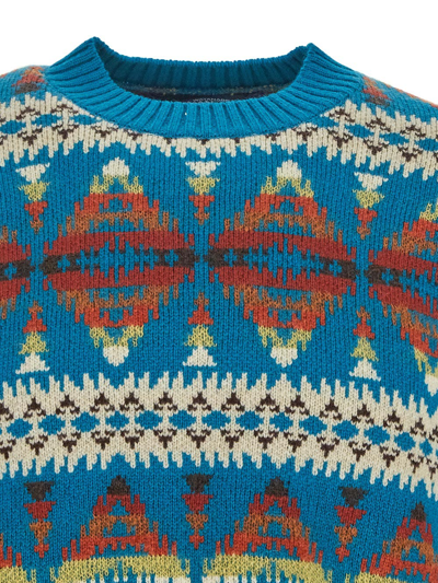Shop Junya Watanabe Geometric Knit Jumper In Blue