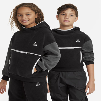 Shop Nike Acg Icon Fleece Polartecâ® "wolf Tree" Big Kids' Oversized Hoodie In Black