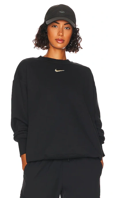Shop Nike Nsw Fleece Crewneck Sweatshirt In Black & Sail