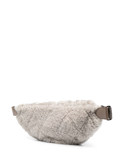 Brunello Cucinelli Quilted Faux-fur Belt Bag In Grey