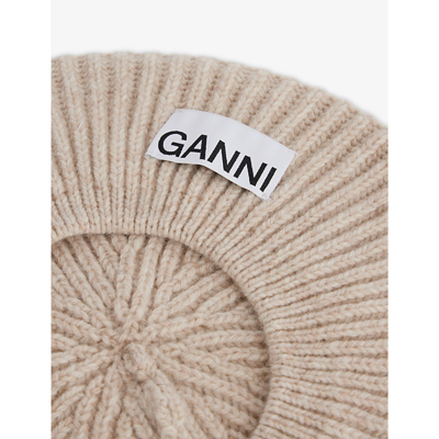 Shop Ganni Women's Brazilian Sand Logo-patch Ribbed Wool, Recycled-wool And Recycled-polyamide Blend Bere