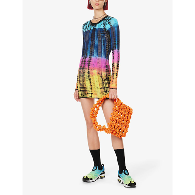 Shop Agr Tie-dye Slim-fit Stretch-knit Mini Dress In Multi