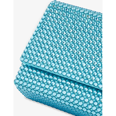 Shop Amina Muaddi Turquoise / Aquabohemica Mini Paloma Crystal-embellished Satin Cross-body Bag