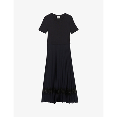 Shop Claudie Pierlot Women's Divers Teli Pleated-petticoat Cotton Midi Dress