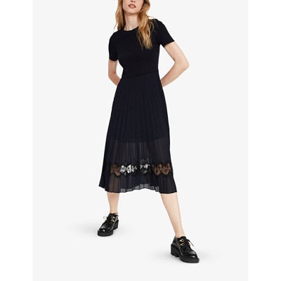 Shop Claudie Pierlot Womens Divers Teli Pleated-petticoat Cotton Midi Dress