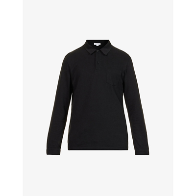 Shop Sunspel Riviera Textured Cotton-piqué Polo Shirt In Black