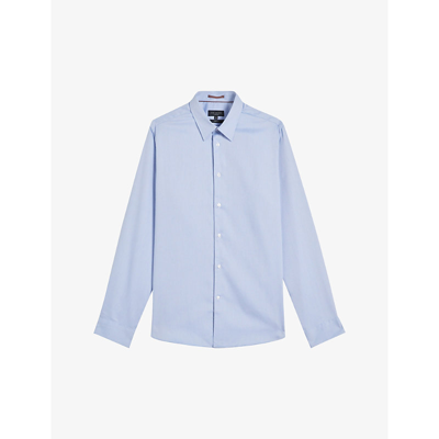 Shop Ted Baker Men's Blue Parloss Curved-hem Slim-fit Cotton Shirt