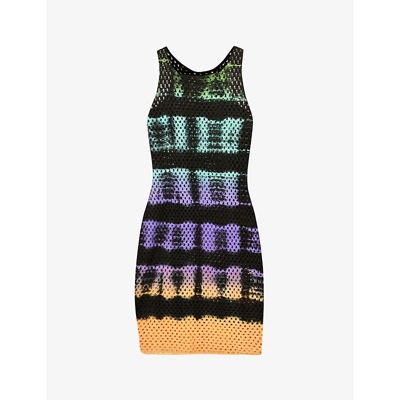 Shop Agr Tie-dye Slim-fit Cotton-knit Mini Dress In Black