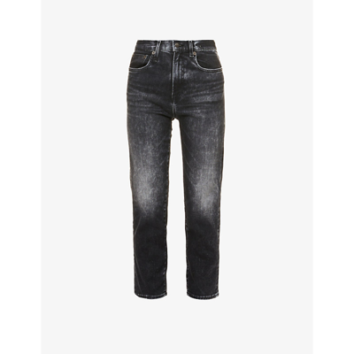 Shop R13 Shelley Distressed Straight-leg Stretch-denim Jeans In Morrison Black