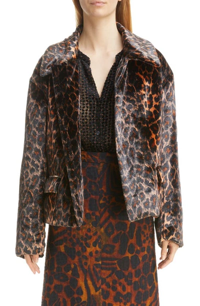 Shop Dries Van Noten Vondi Leopard Print Velvet Jacket In Brown