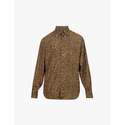 Shop Tom Ford Leopard-print Long-sleeved Regular-fit Woven Shirt In Dk Brw Fan