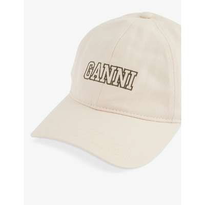 Shop Ganni Logo-embroidered Cotton Cap In Egret