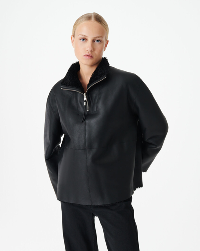 Shop Iro Anja High Neck Leather Jacket In Black/black