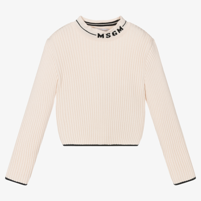 Shop Msgm Girls Ivory Knit Sweater