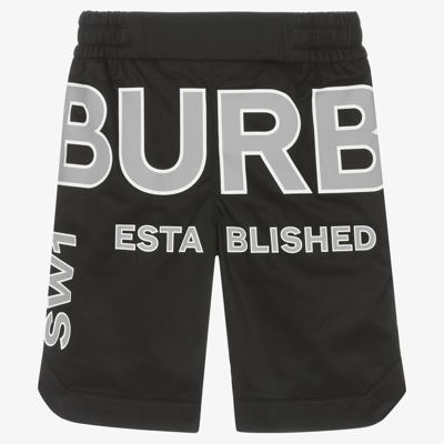 Shop Burberry Boys Black & Checked Logo Shorts