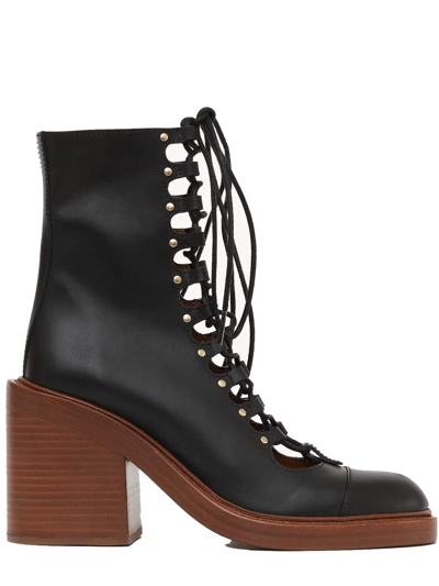 Chloé May Ankle Boot Black Size 11 100% Calf-skin Leather In Nero