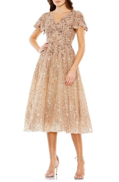 Shop Mac Duggal Beaded Floral Fit & Flare Cocktail Dress In Taupe