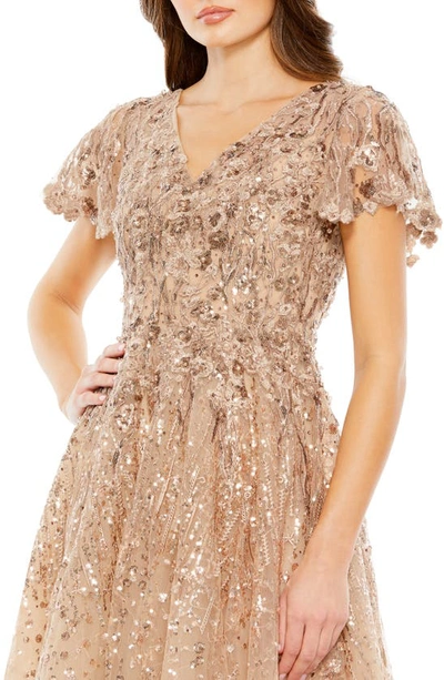 Shop Mac Duggal Beaded Floral Fit & Flare Cocktail Dress In Taupe