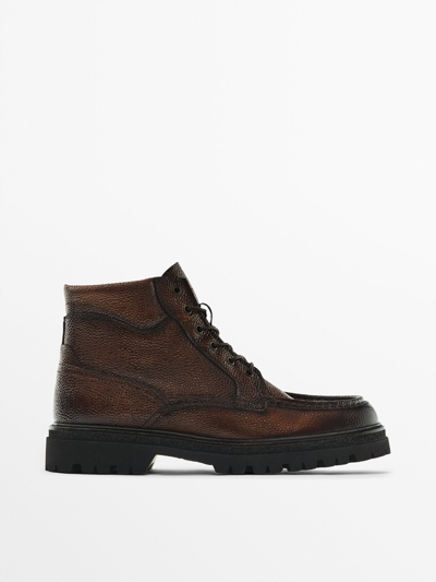 Shop Massimo Dutti Leather Moc Toe Boots - Limited Edition In Brown