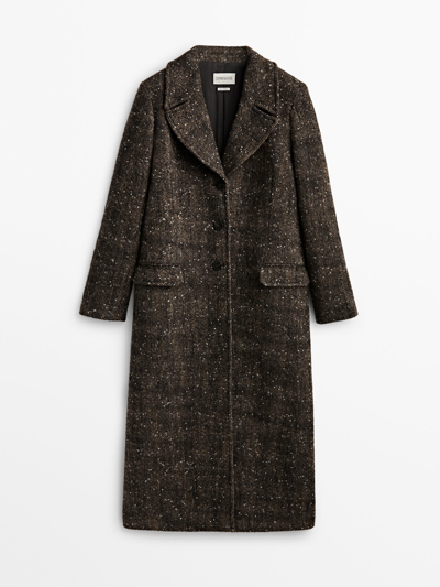 Shop Massimo Dutti Long Wool Blend Coat In Black