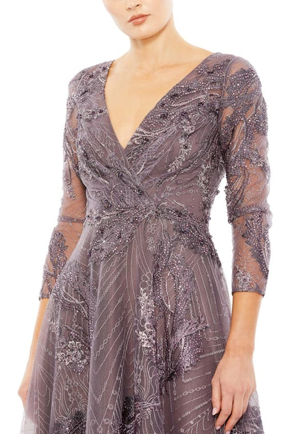 Shop Mac Duggal Beaded Floral A-line Cocktail Dress In Aubergine